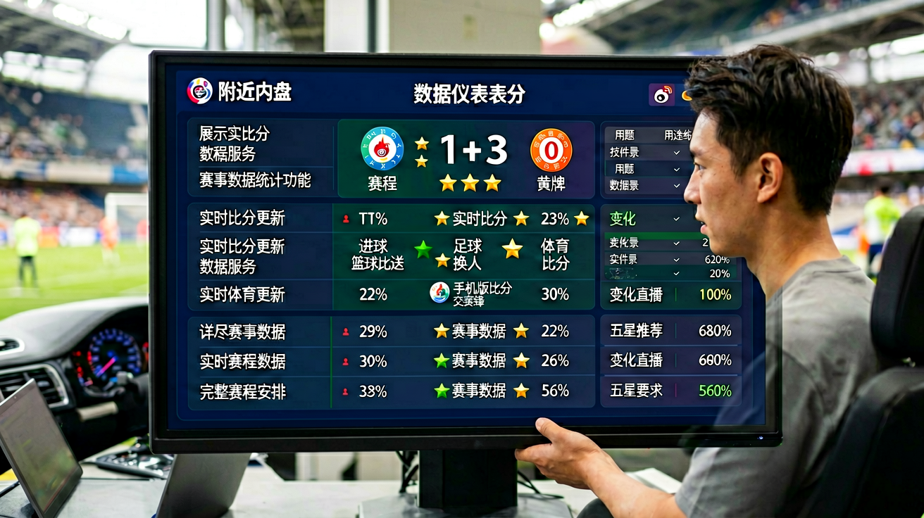 比分网手机版数据仪表盘界面，展示实时比分、赛程和赛事数据统计功能